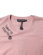 Rosa Baumwoll-T-Shirt mit Logo-Print und Rundhalsausschnitt