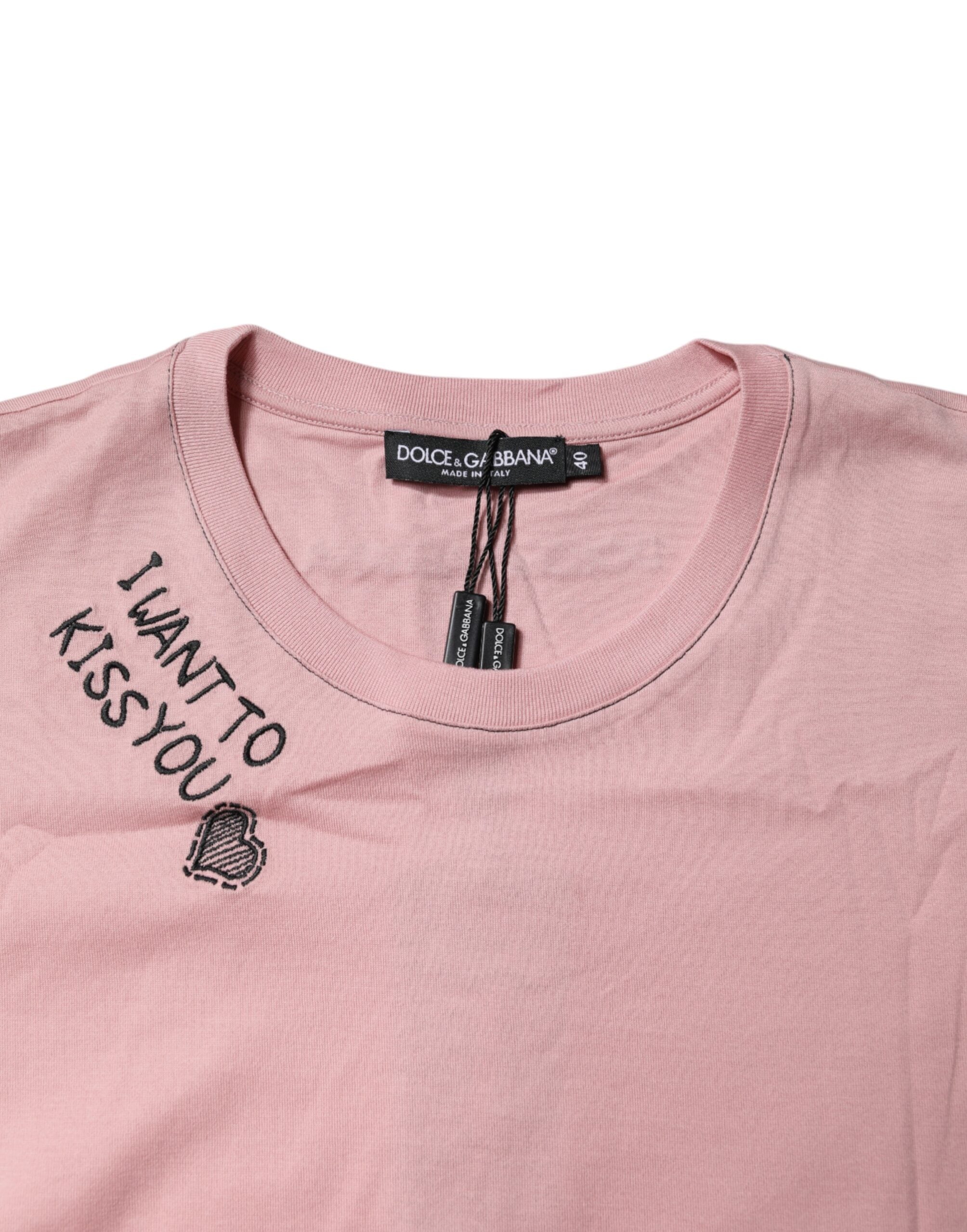 Rosa Baumwoll-T-Shirt mit Logo-Print und Rundhalsausschnitt