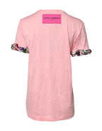 Pink Logo Print Cotton Crew Neck Tee T-Shirt