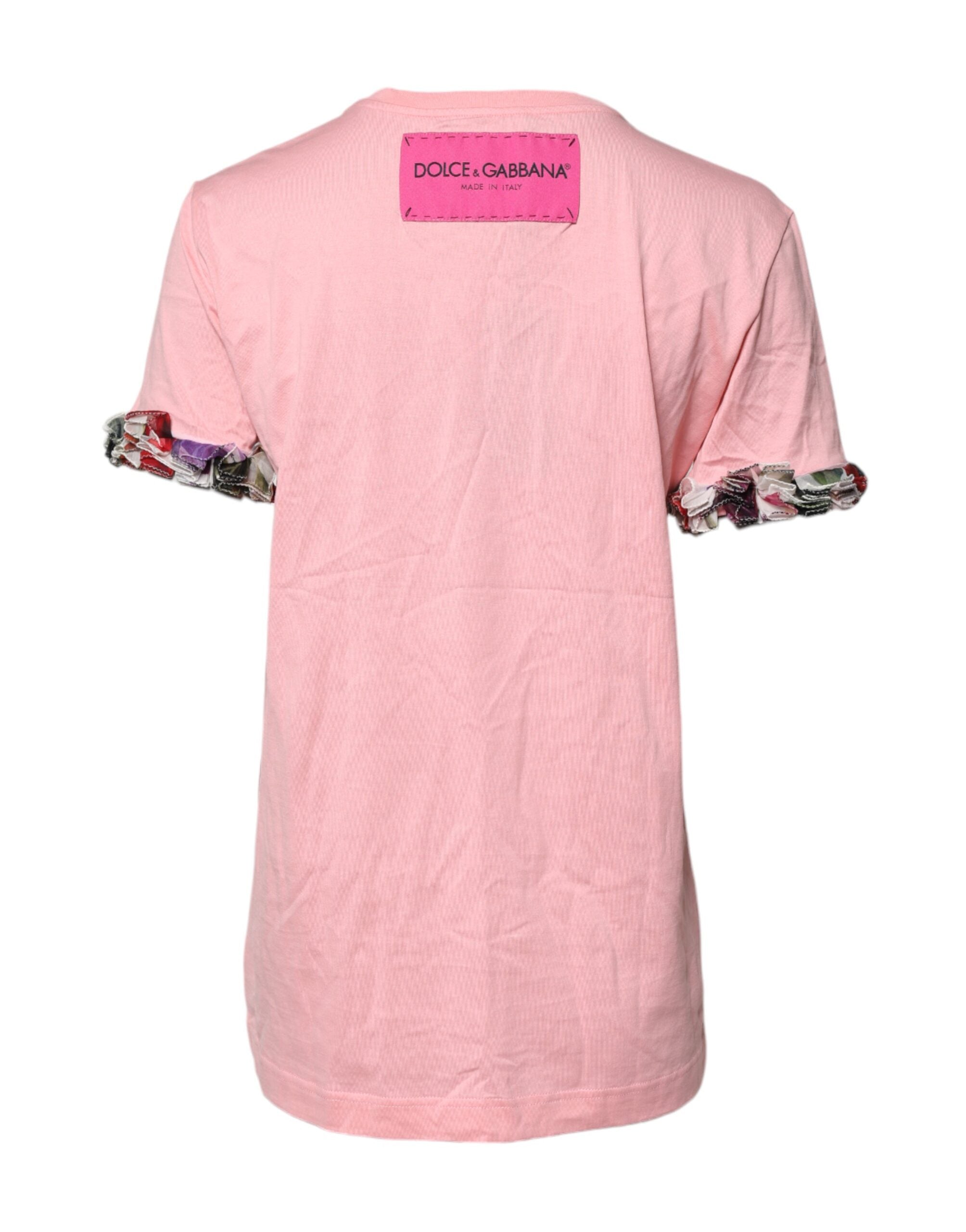 Pink Logo Print Cotton Crew Neck Tee T-Shirt
