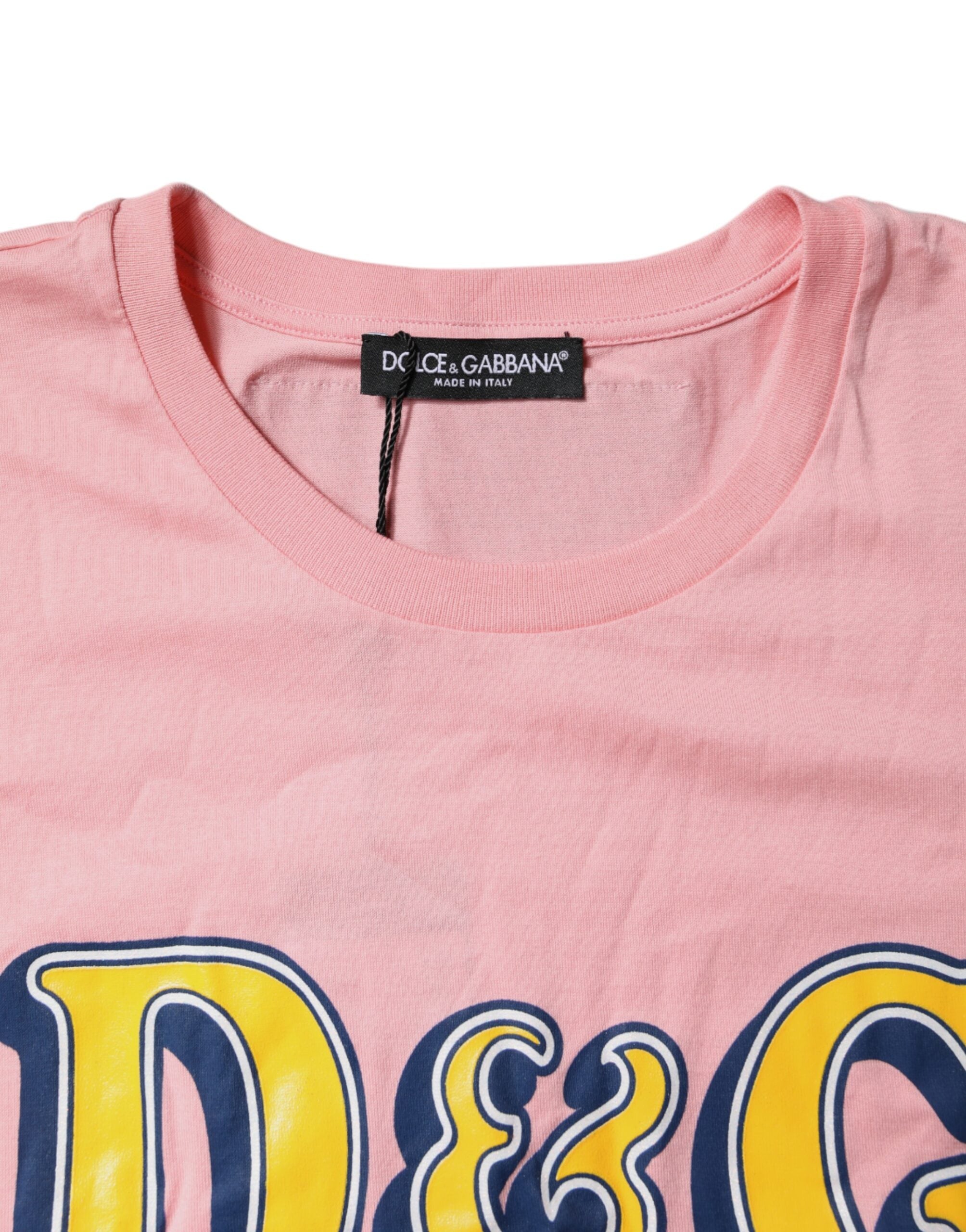 Pink Logo Print Cotton Crew Neck Tee T-Shirt
