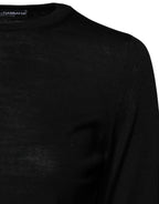 Schwarzer Strickpullover aus Wolle mit Rundhalsausschnitt