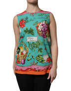 Buntes ärmelloses Seidentop mit Blumenmuster