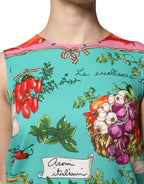 Buntes ärmelloses Seidentop mit Blumenmuster