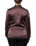 Brown Ascot Collar Long Sleeve Blouse Top