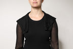 Black Silk Sheer Long Sleeves Blouse Top