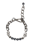 Silver Tone Chain Lobster Clasp Logo Gray Pearls Bracelet