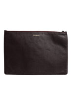 Brown Leather #DGFAMILY Embellished Men Clutch Pouch Bag