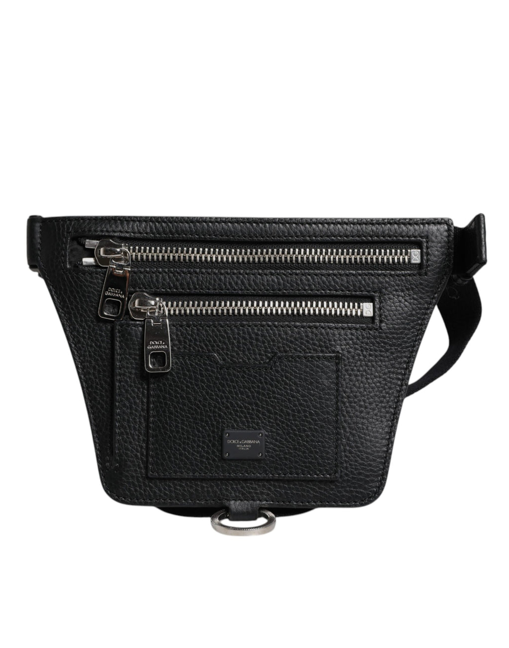 Gürteltasche für Herren aus schwarzem Kalbsleder mit Logo-Plakette