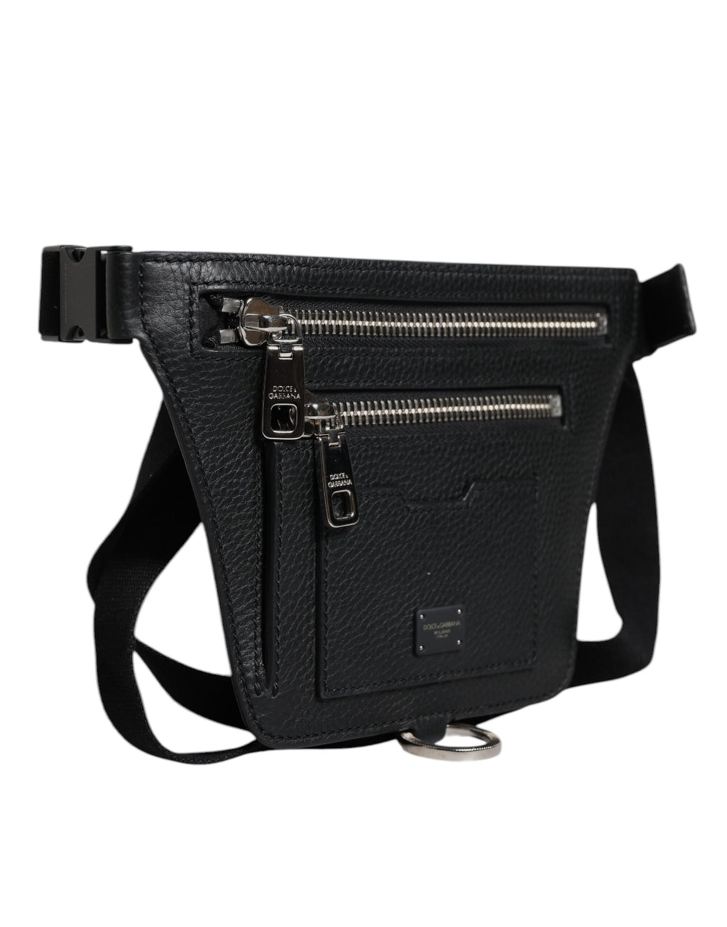 Gürteltasche für Herren aus schwarzem Kalbsleder mit Logo-Plakette