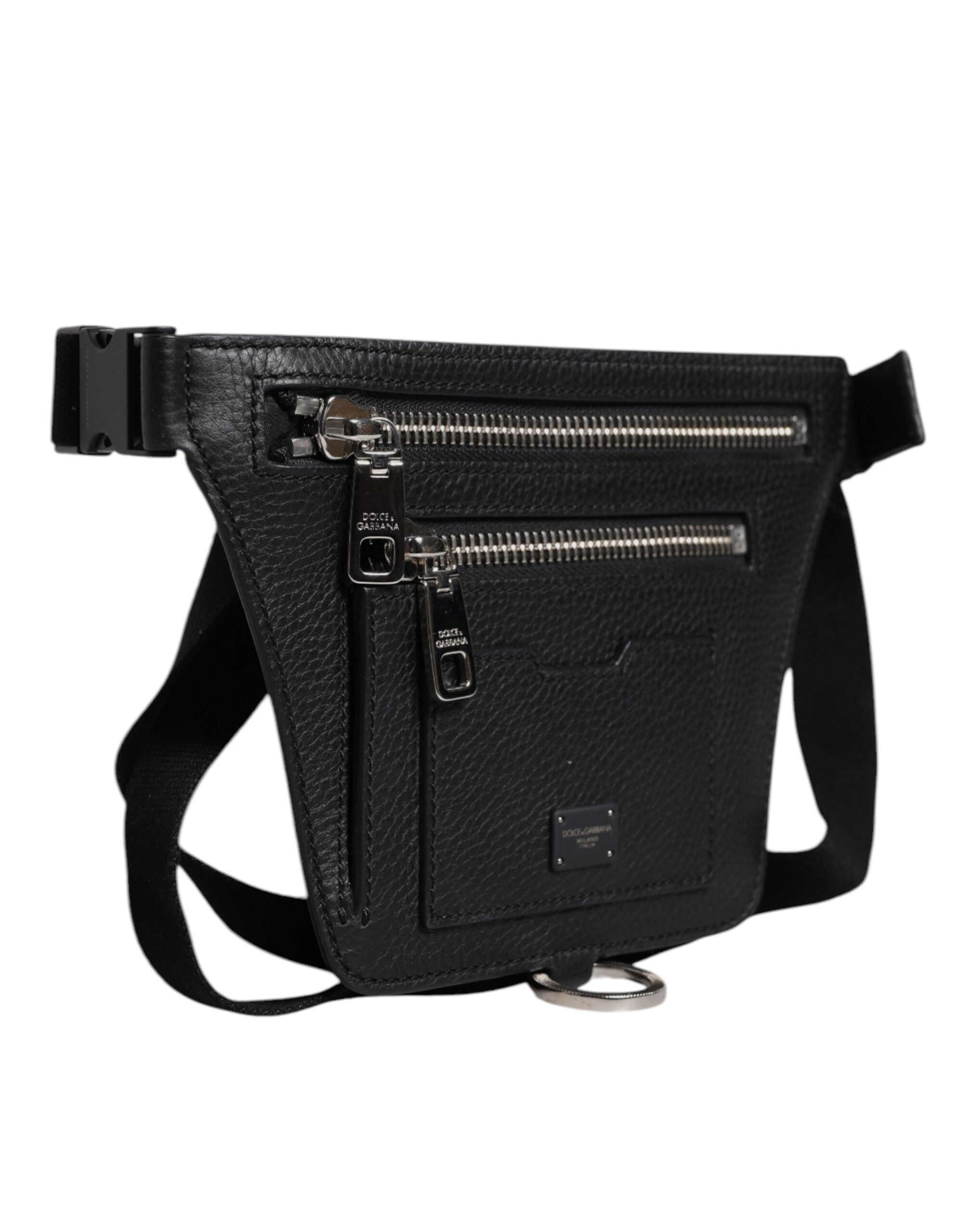 Gürteltasche für Herren aus schwarzem Kalbsleder mit Logo-Plakette