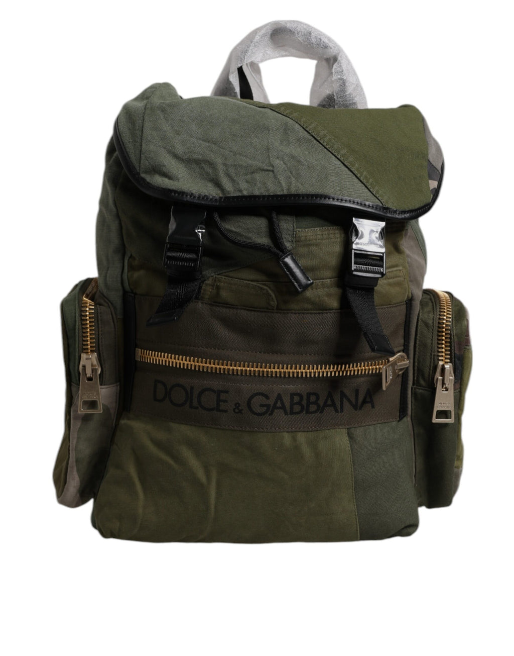 Reise-Rucksack im Military-Green-Patchwork-Design