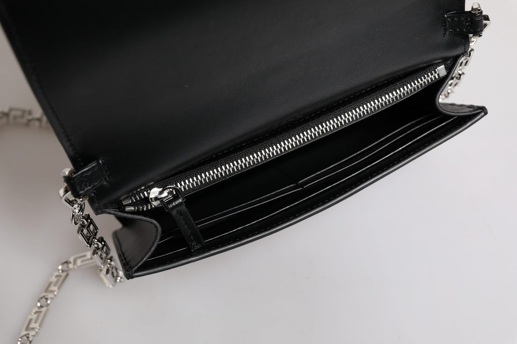 Black Calfskin Leather Chain Strap Shoulder Crossbody Bag