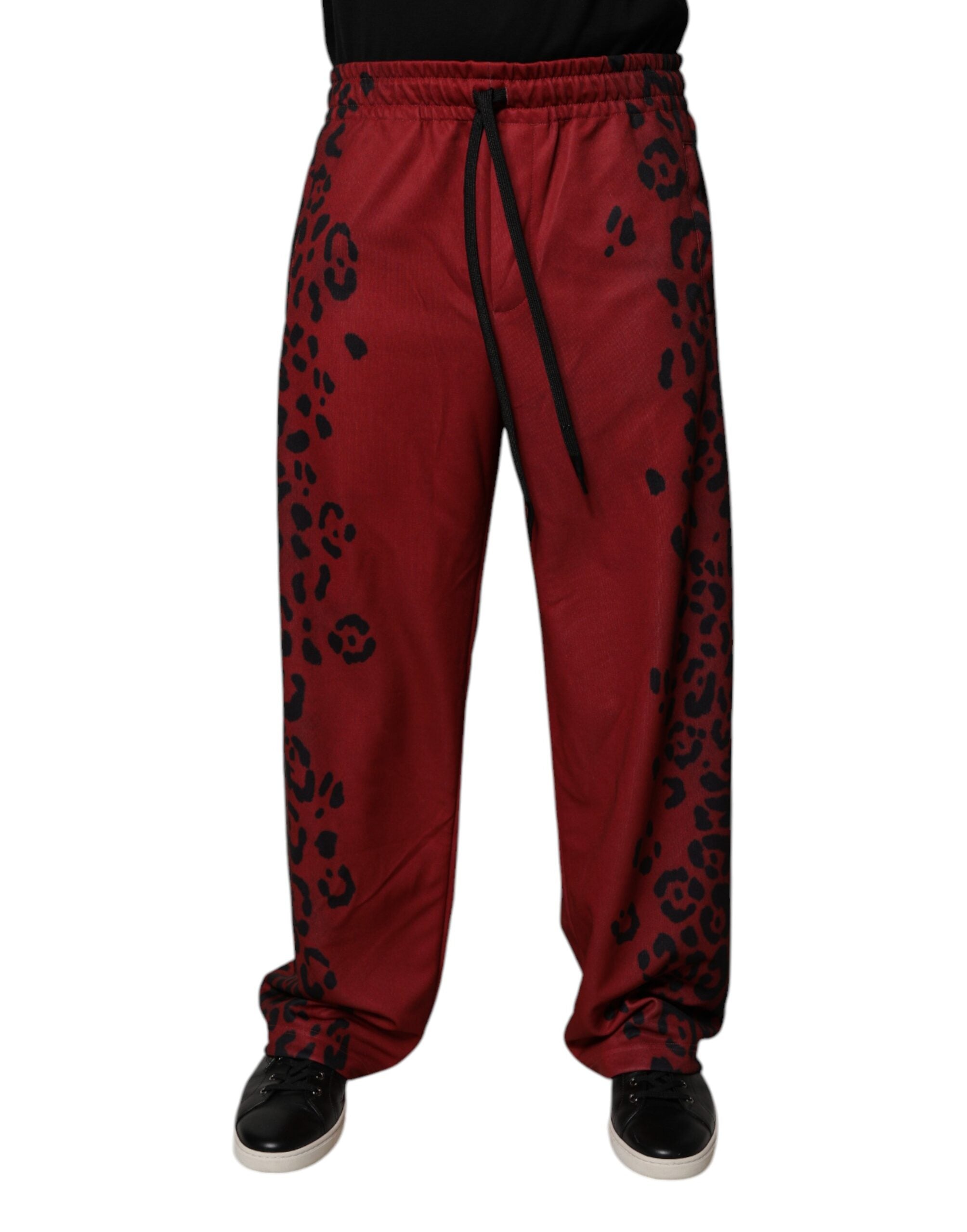 Red Leopard Print Polyester Men's Jogger Pants