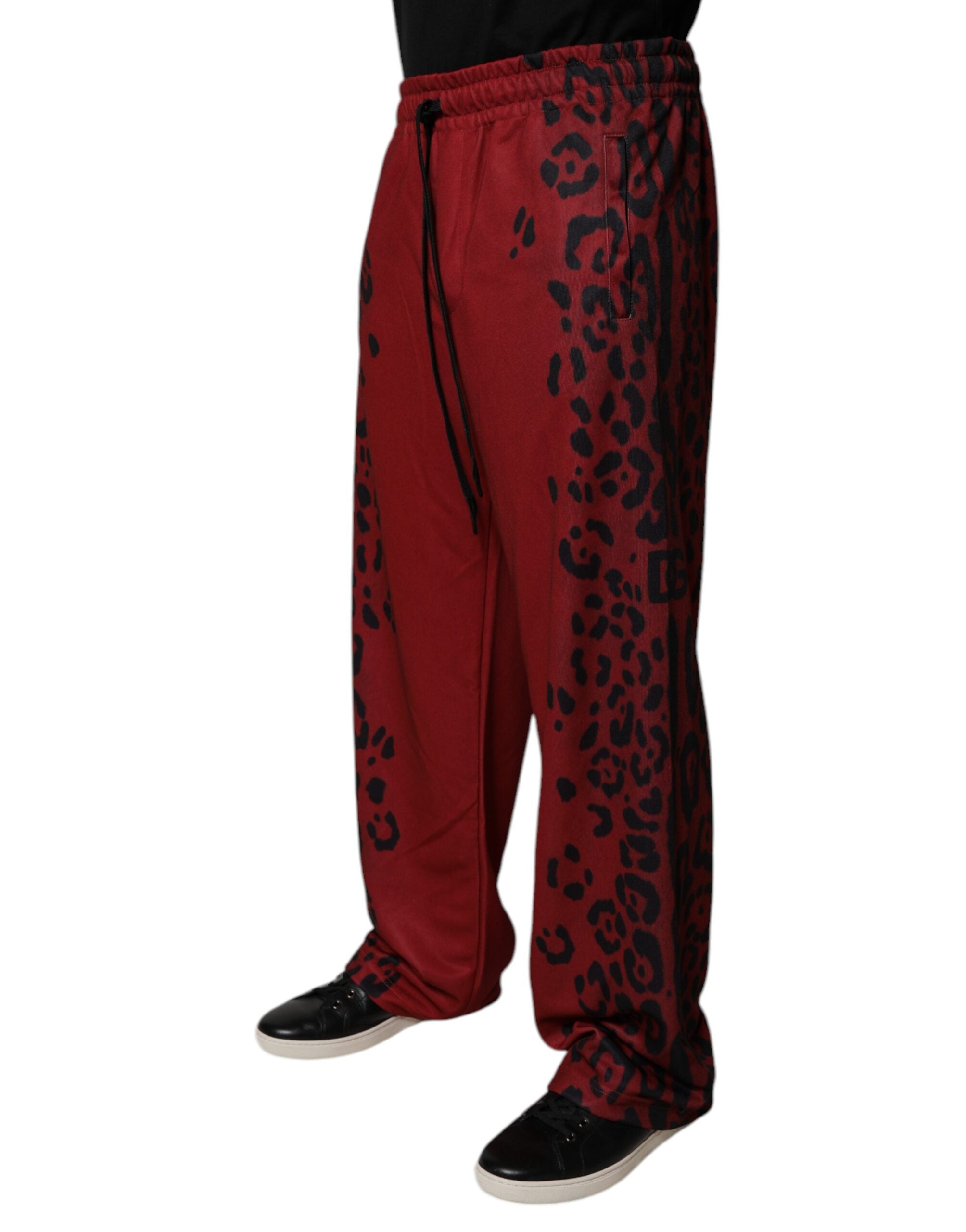 Red Leopard Print Polyester Men's Jogger Pants