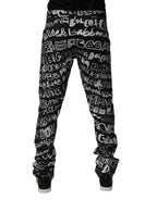 Black Cotton Logo Print Straight Denim Jeans