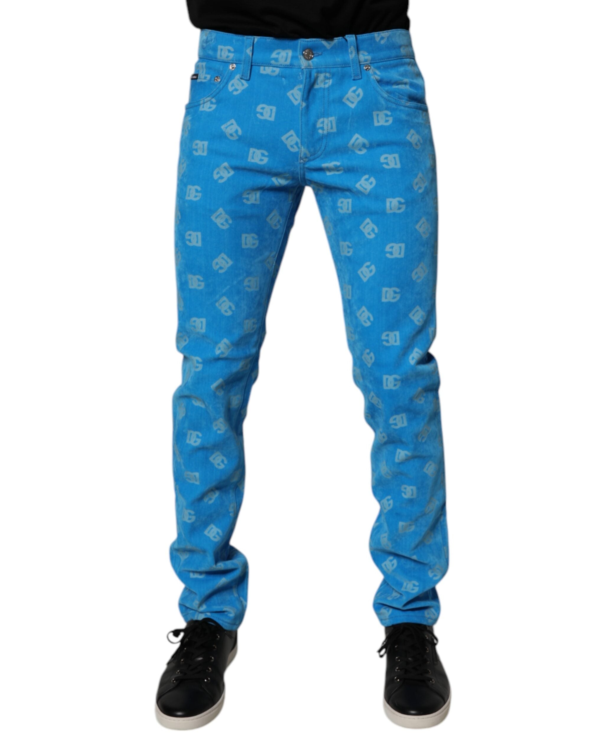 Blaue Logo-Monogramm-Skinny-Jeans aus Baumwolle