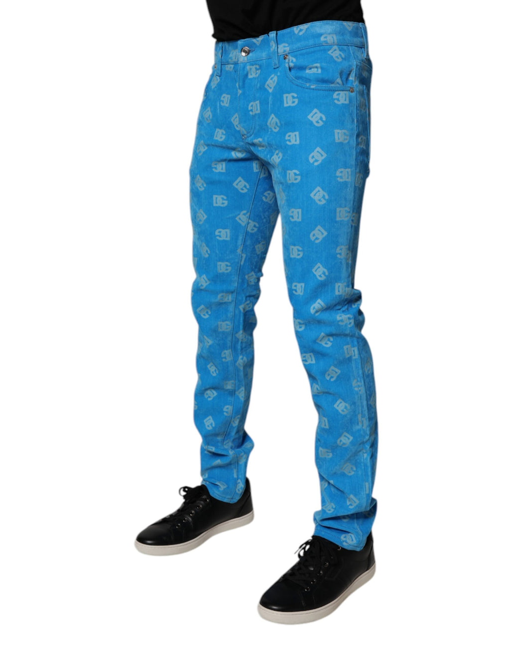 Blaue Logo-Monogramm-Skinny-Jeans aus Baumwolle