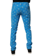 Blaue Logo-Monogramm-Skinny-Jeans aus Baumwolle