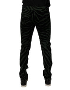 Black Green Stripes Cotton Skinny Denim Jeans