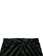 Black Green Stripes Cotton Skinny Denim Jeans