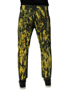 Black Yellow Tie Dye Tattered Skinny Men Denim Jeans