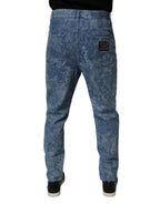 Blue Tie Dye Cotton Skinny Men Denim Jeans