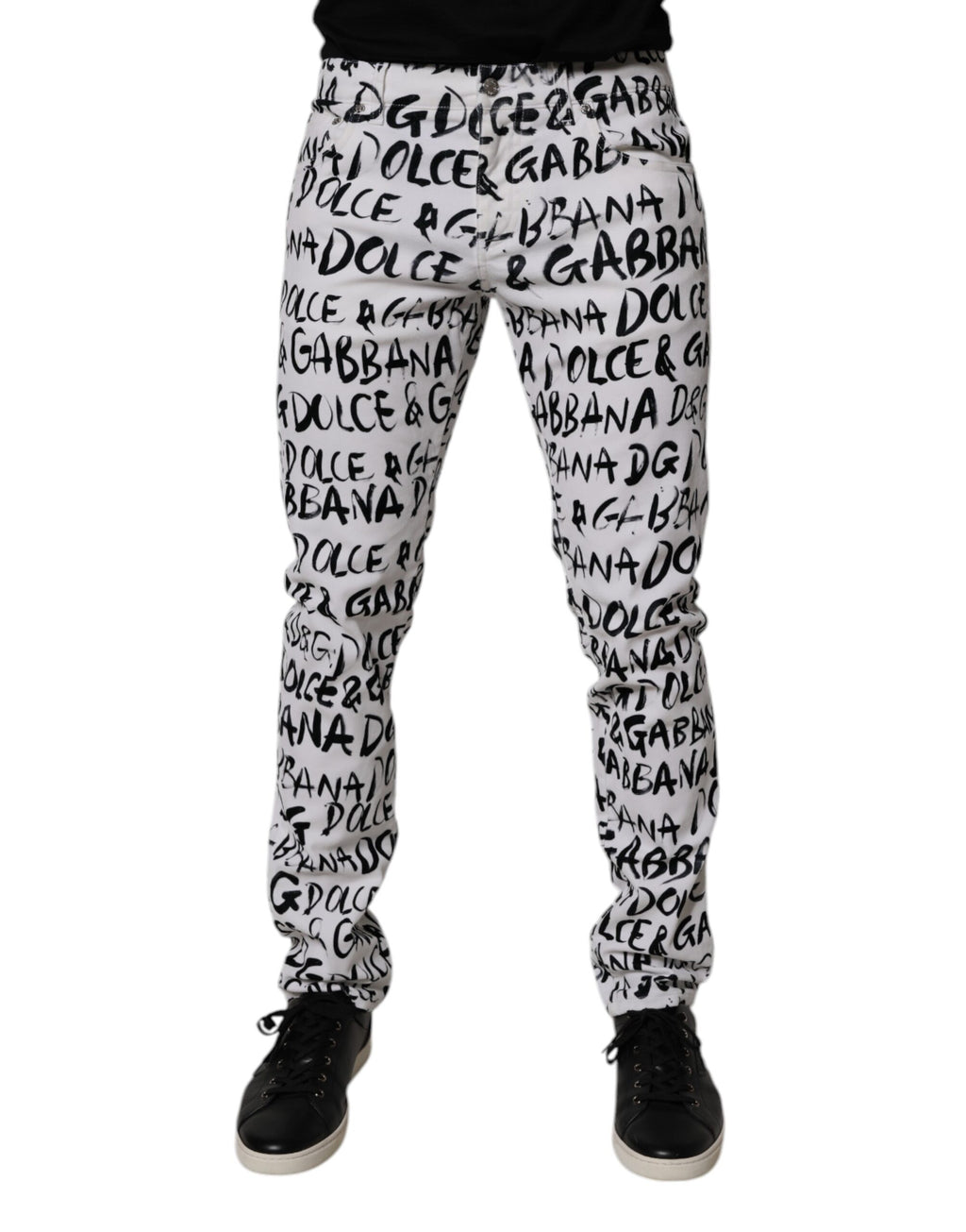 White Cotton Logo Print Skinny-Jeans