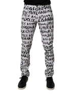 White Cotton Logo Print Skinny-Jeans