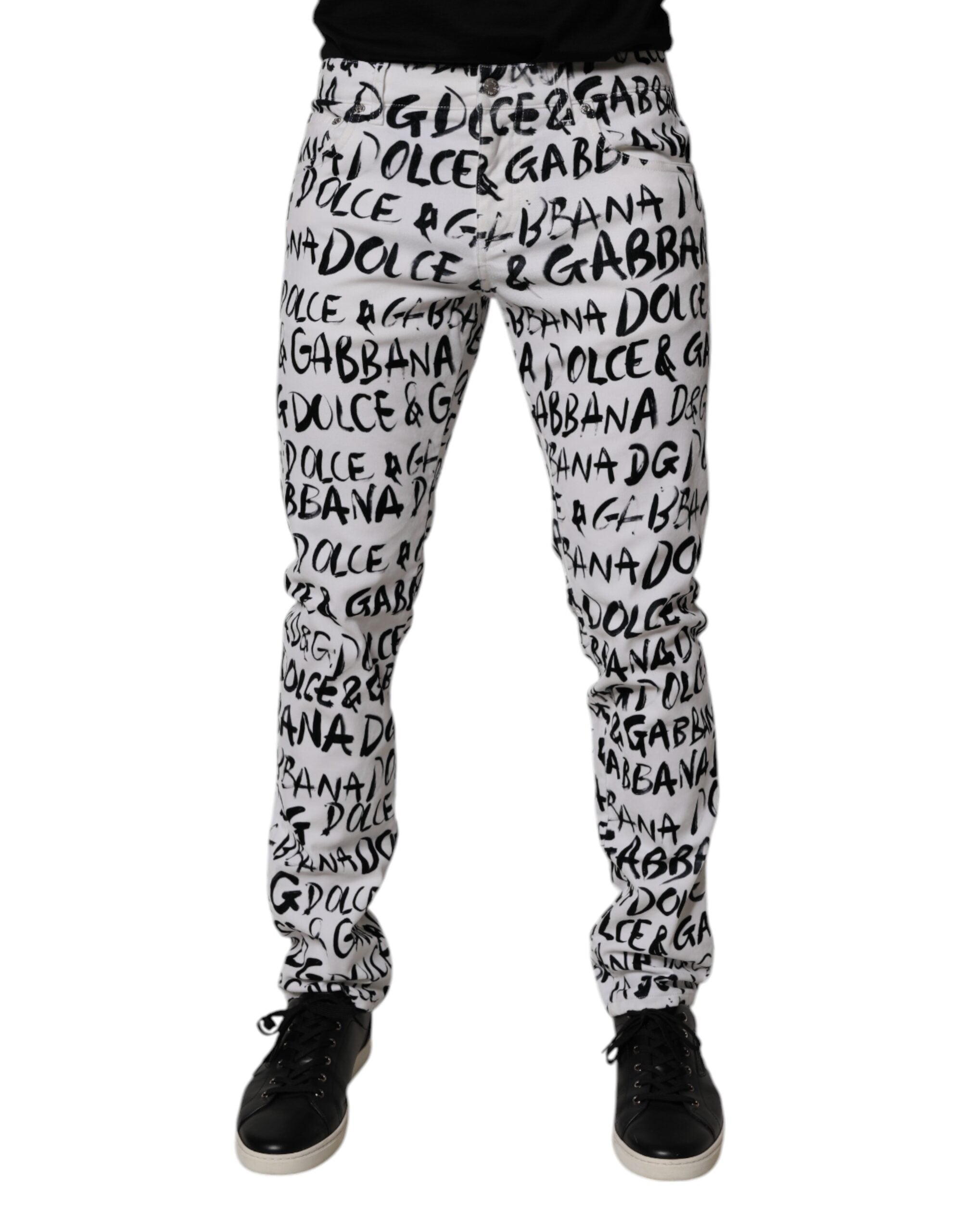White Cotton Logo Print Skinny-Jeans