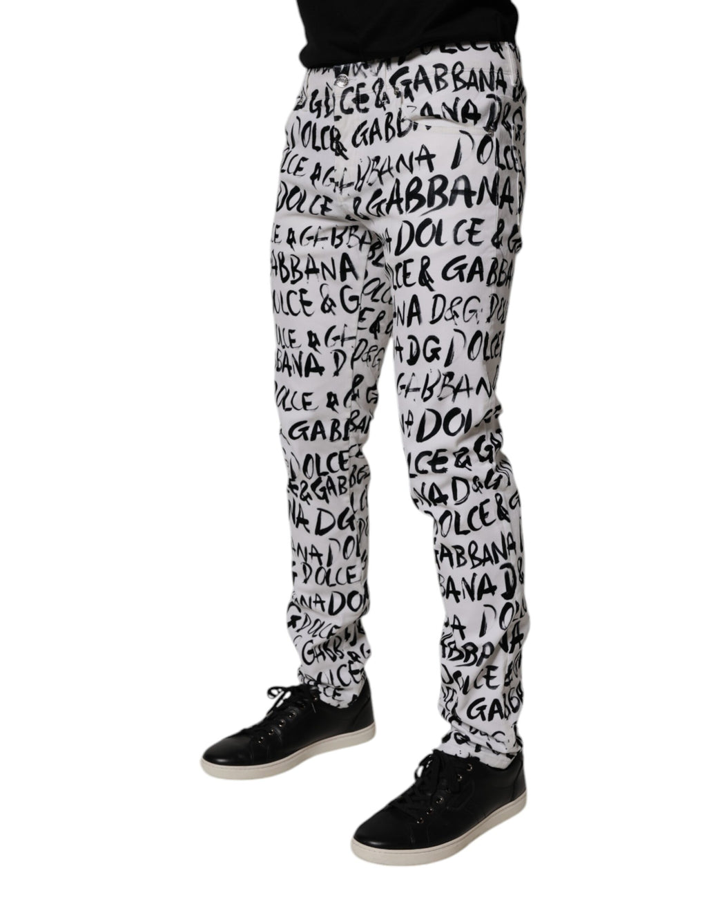 White Cotton Logo Print Skinny-Jeans