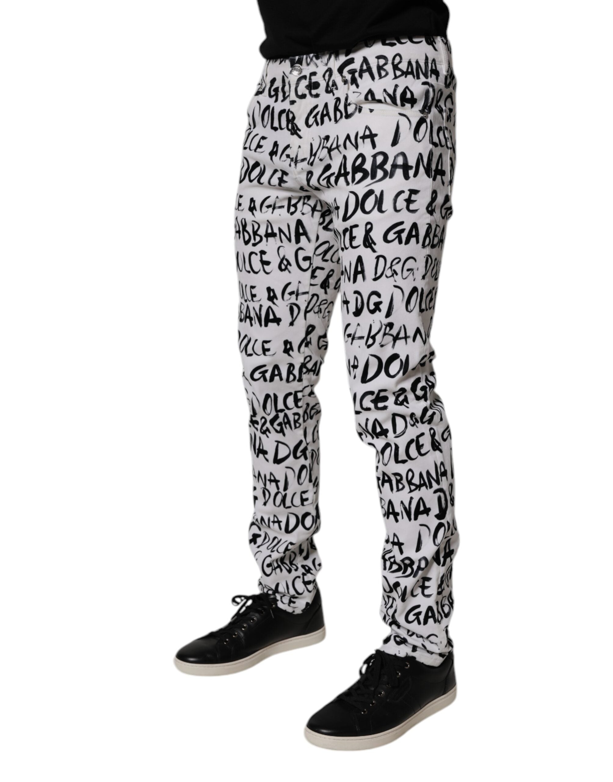 White Cotton Logo Print Skinny-Jeans