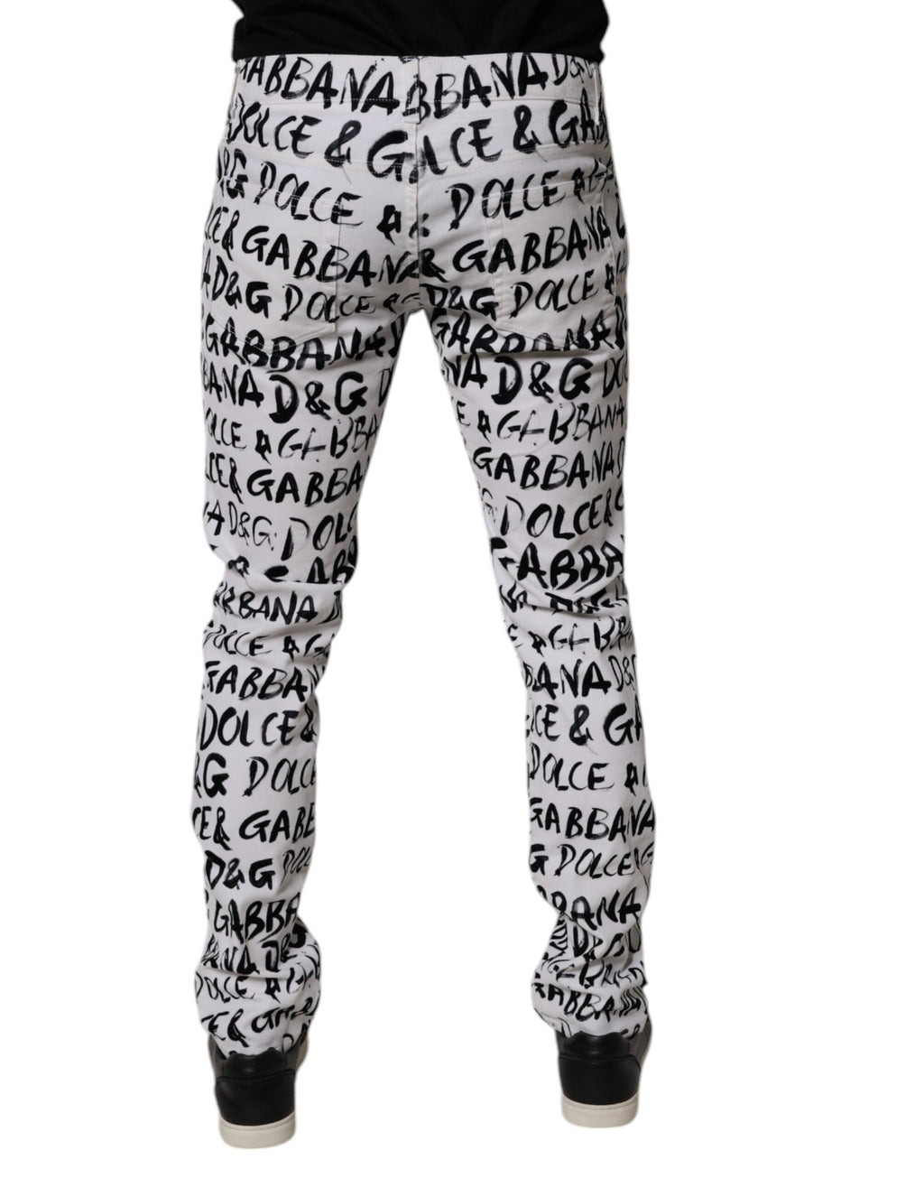 White Cotton Logo Print Skinny-Jeans