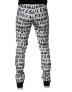 White Cotton Logo Print Skinny-Jeans