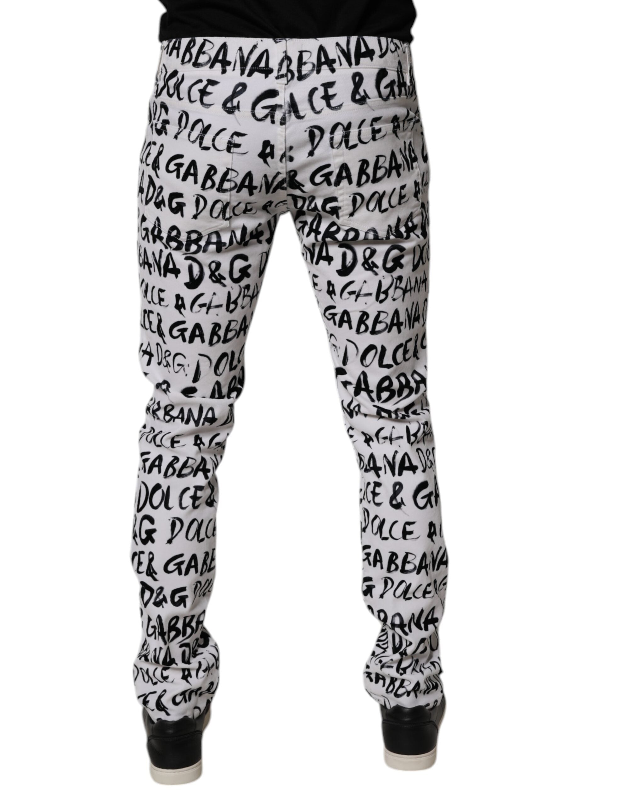 White Cotton Logo Print Skinny-Jeans