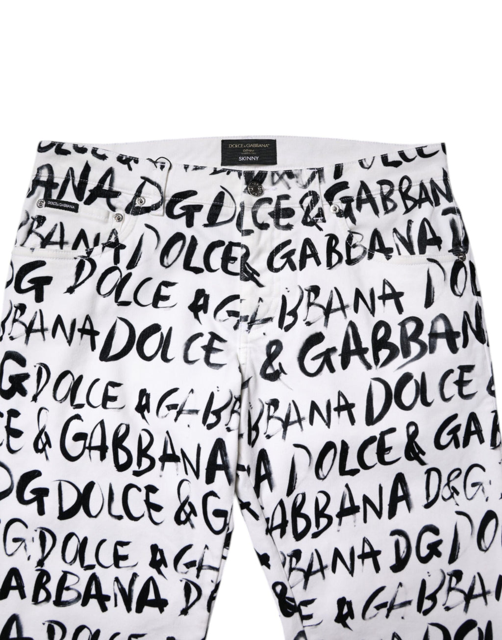 White Cotton Logo Print Skinny-Jeans