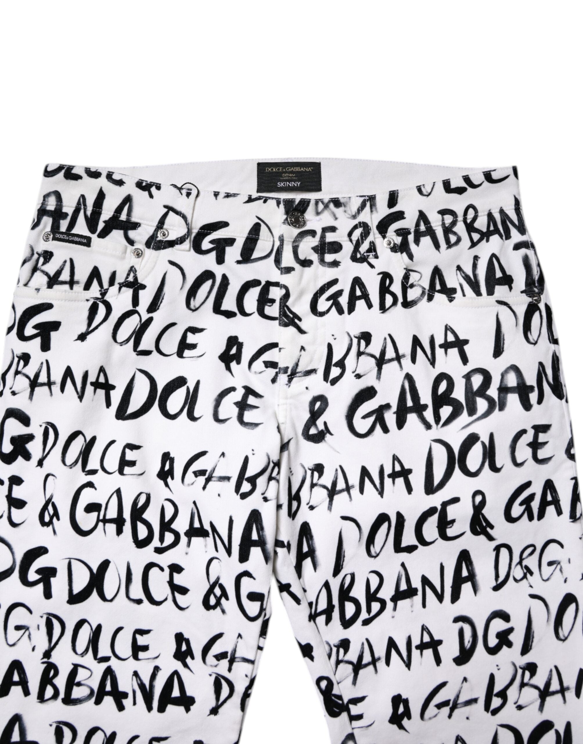 White Cotton Logo Print Skinny-Jeans