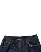 Dark Blue Tattered Wide Leg Men Denim Jeans