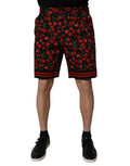 Schwarze Bermuda-Shorts aus Baumwolle mit Kirschprint
