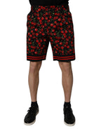 Schwarze Bermuda-Shorts aus Baumwolle mit Kirschprint