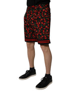 Schwarze Bermuda-Shorts aus Baumwolle mit Kirschprint