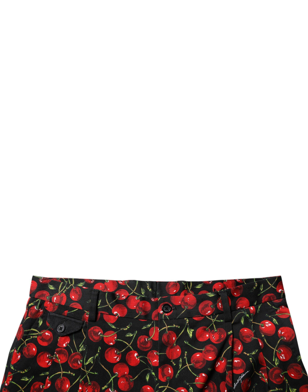 Schwarze Bermuda-Shorts aus Baumwolle mit Kirschprint