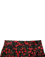 Schwarze Bermuda-Shorts aus Baumwolle mit Kirschprint