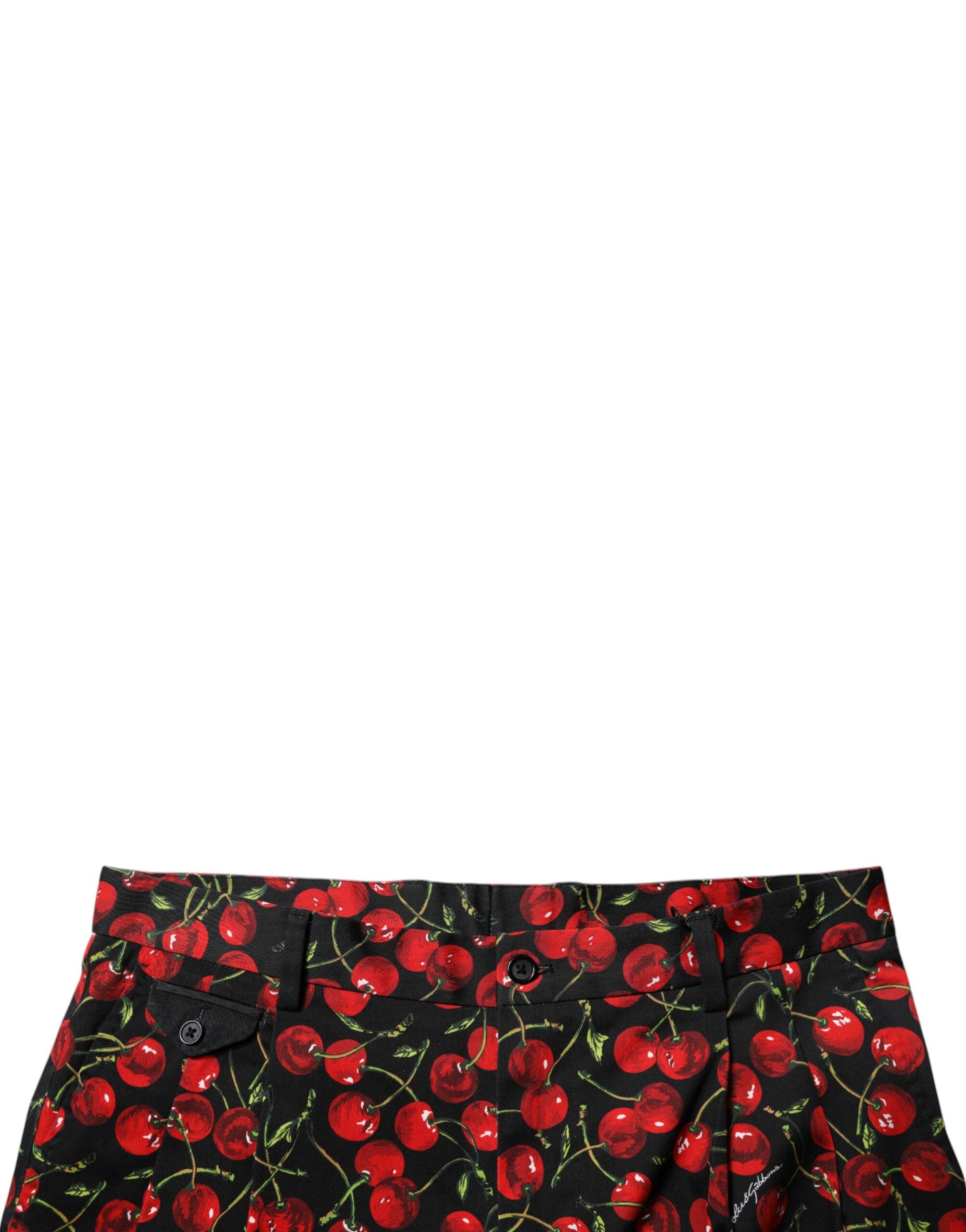 Schwarze Bermuda-Shorts aus Baumwolle mit Kirschprint