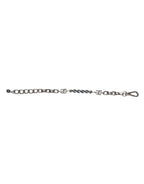 Silver Tone Chain Lobster Clasp Logo Gray Pearls Bracelet