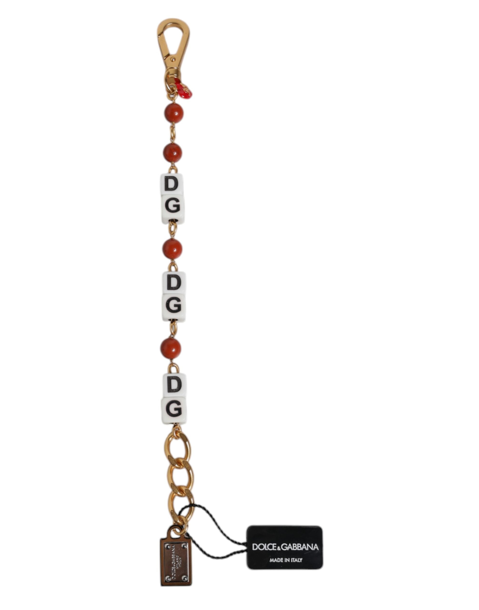 Mehrfarbiges Armband mit Würfeln und DG-Logo aus goldfarbenem Messing