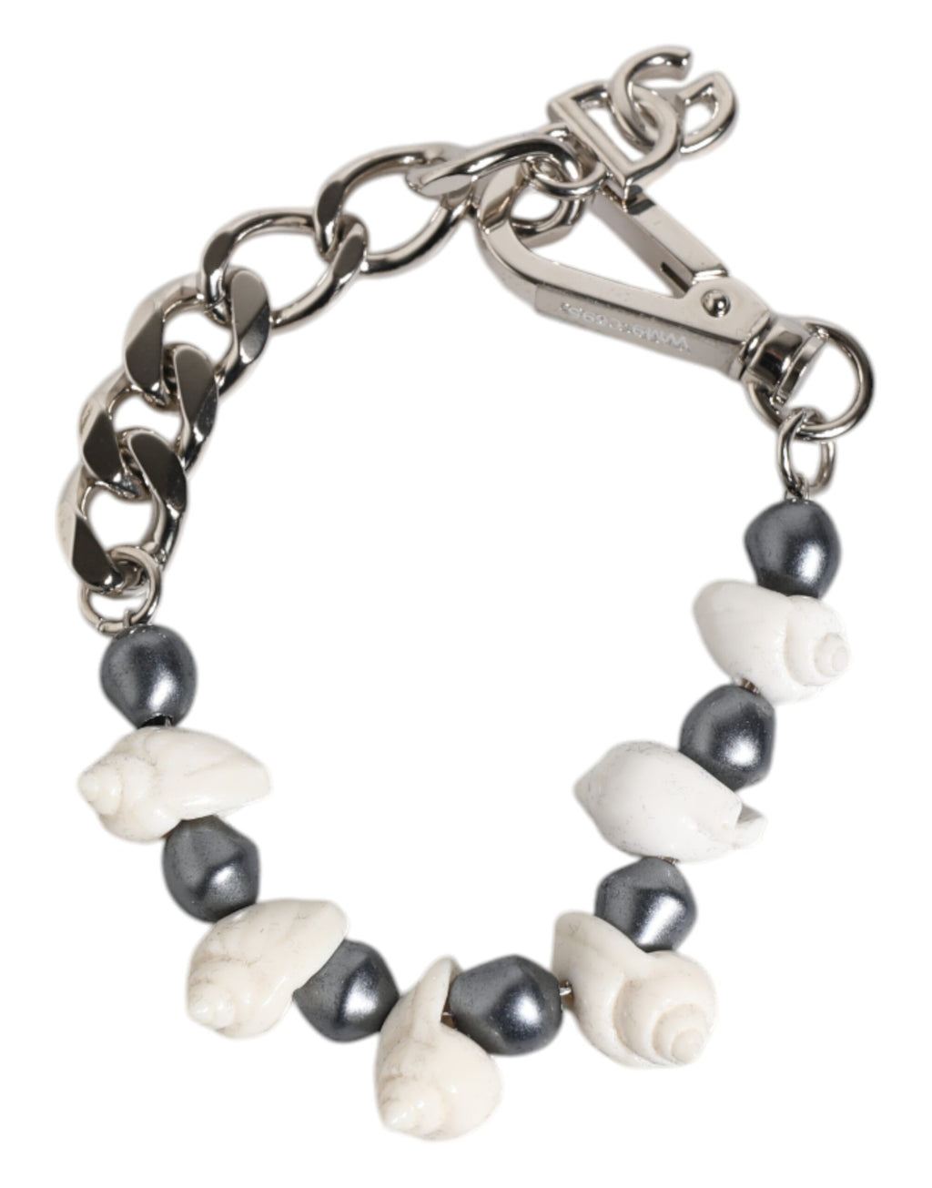 Armband mit Muschel-, DG-Logo- und Perlenanhänger aus silberfarbenem Messing