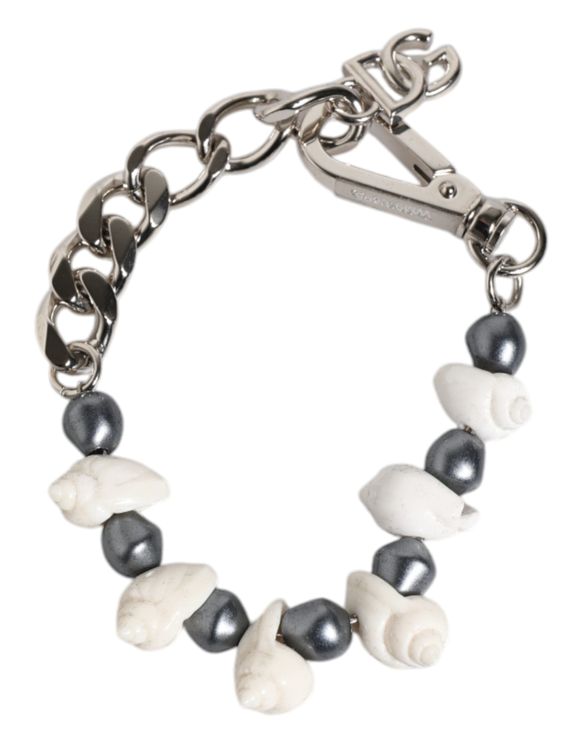 Armband mit Muschel-, DG-Logo- und Perlenanhänger aus silberfarbenem Messing