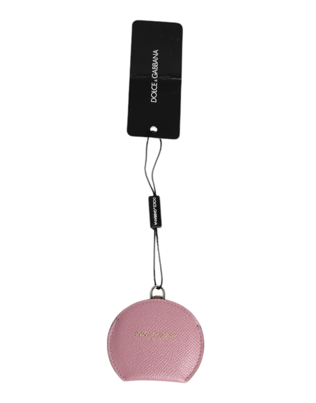 Halter für runden Handspiegel aus pinkfarbenem Kalbsleder mit Logo