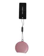 Halter für runden Handspiegel aus pinkfarbenem Kalbsleder mit Logo